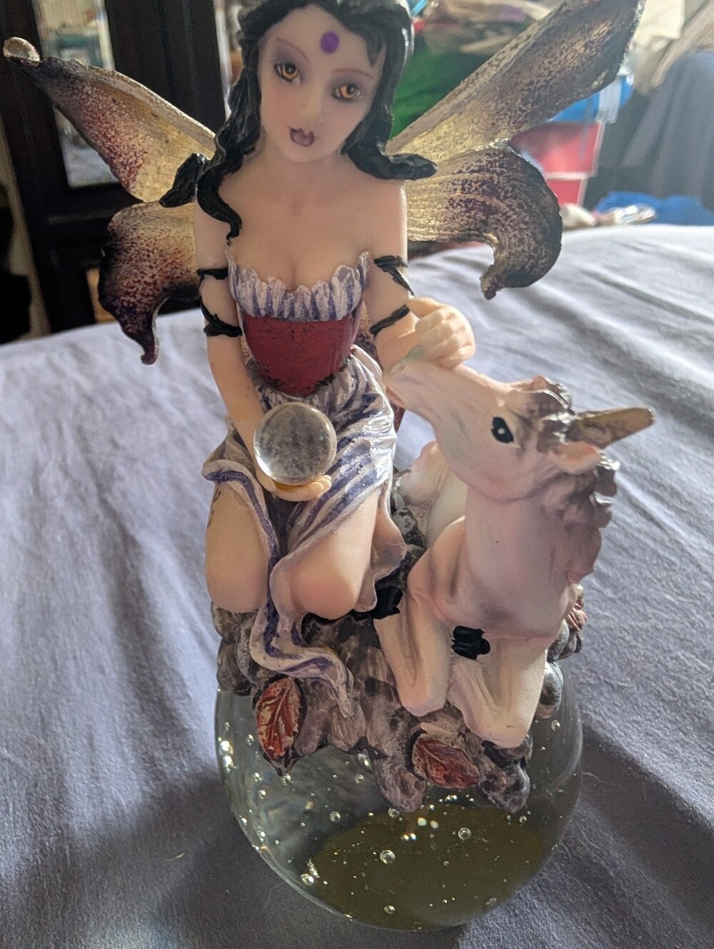 Enchanted Fairy & Baby Unicorn Figurine on Crystal Orb Base - Picture 4 of 9